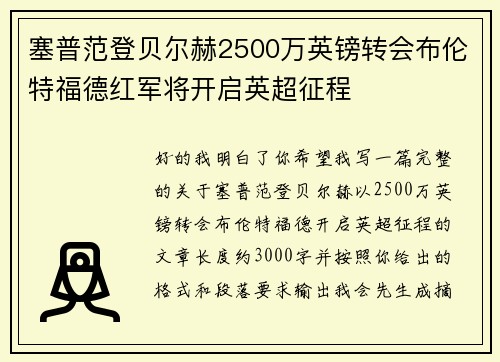 塞普范登贝尔赫2500万英镑转会布伦特福德红军将开启英超征程 塞普范登贝尔赫2500万英镑转会布伦特福德红军将开启英超征程